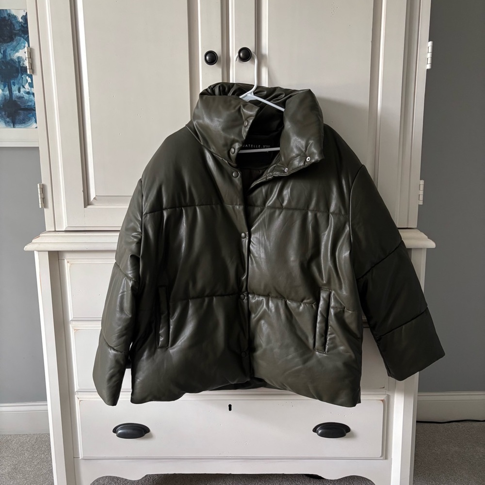 Bagatelle NYC Olive Green Faux Leather Puffer